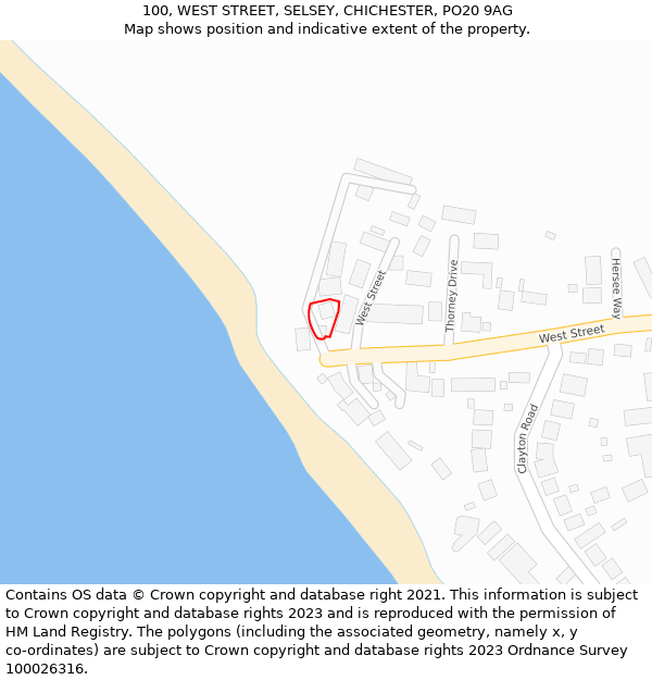 100, WEST STREET, SELSEY, CHICHESTER, PO20 9AG: Location map and indicative extent of plot