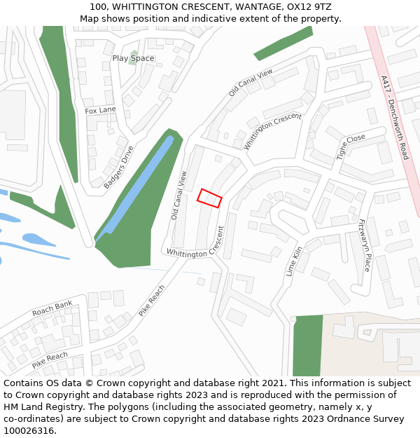 100, WHITTINGTON CRESCENT, WANTAGE, OX12 9TZ: Location map and indicative extent of plot