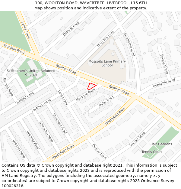 100, WOOLTON ROAD, WAVERTREE, LIVERPOOL, L15 6TH: Location map and indicative extent of plot