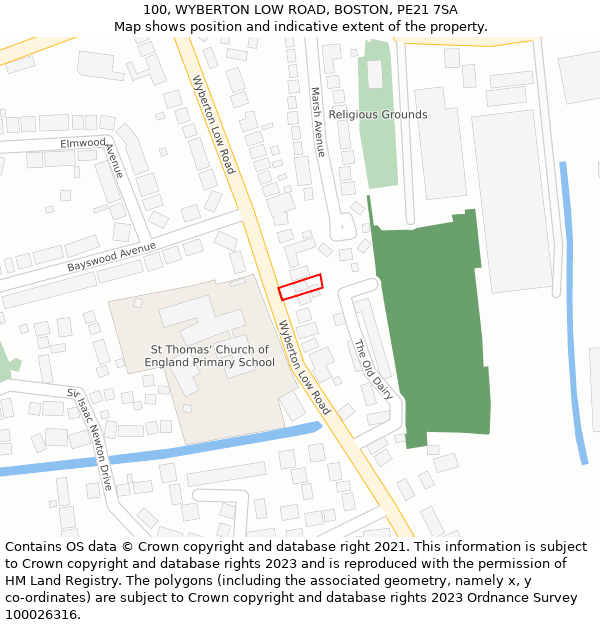 100, WYBERTON LOW ROAD, BOSTON, PE21 7SA: Location map and indicative extent of plot