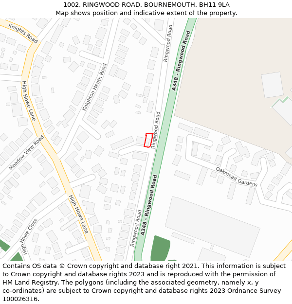 1002, RINGWOOD ROAD, BOURNEMOUTH, BH11 9LA: Location map and indicative extent of plot