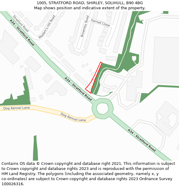 1005, STRATFORD ROAD, SHIRLEY, SOLIHULL, B90 4BG: Location map and indicative extent of plot