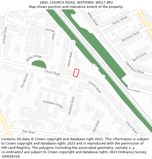 100A, CHURCH ROAD, WATFORD, WD17 4PU: Location map and indicative extent of plot
