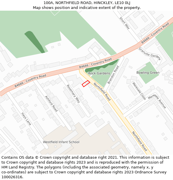 100A, NORTHFIELD ROAD, HINCKLEY, LE10 0LJ: Location map and indicative extent of plot