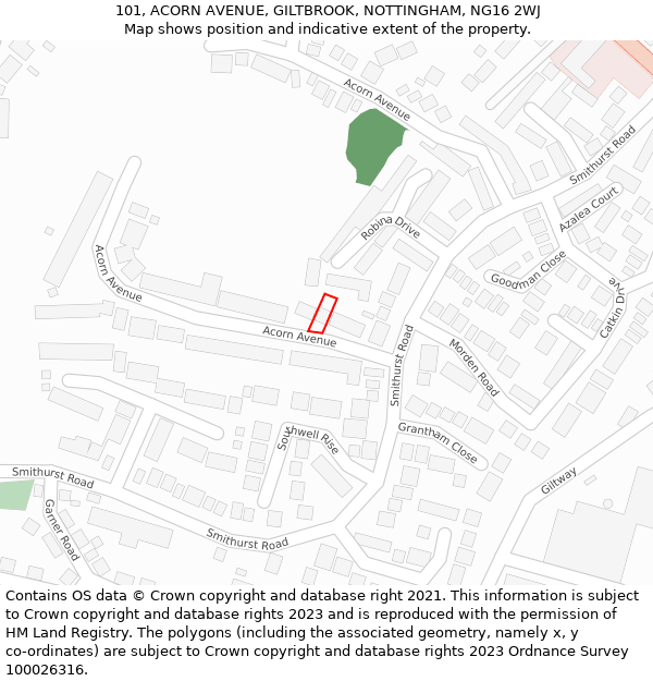 101, ACORN AVENUE, GILTBROOK, NOTTINGHAM, NG16 2WJ: Location map and indicative extent of plot