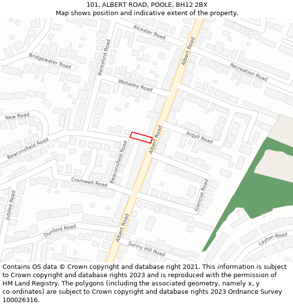 101, ALBERT ROAD, POOLE, BH12 2BX: Location map and indicative extent of plot