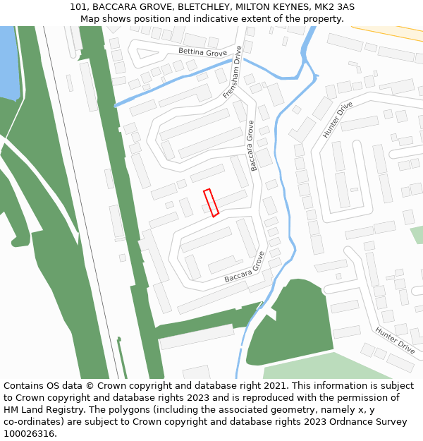 101, BACCARA GROVE, BLETCHLEY, MILTON KEYNES, MK2 3AS: Location map and indicative extent of plot