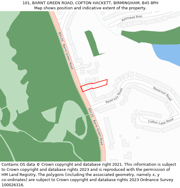 101, BARNT GREEN ROAD, COFTON HACKETT, BIRMINGHAM, B45 8PH: Location map and indicative extent of plot