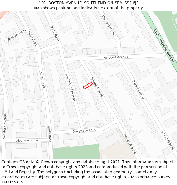101, BOSTON AVENUE, SOUTHEND-ON-SEA, SS2 6JF: Location map and indicative extent of plot