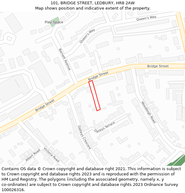 101, BRIDGE STREET, LEDBURY, HR8 2AW: Location map and indicative extent of plot