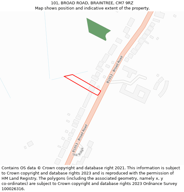 101, BROAD ROAD, BRAINTREE, CM7 9RZ: Location map and indicative extent of plot
