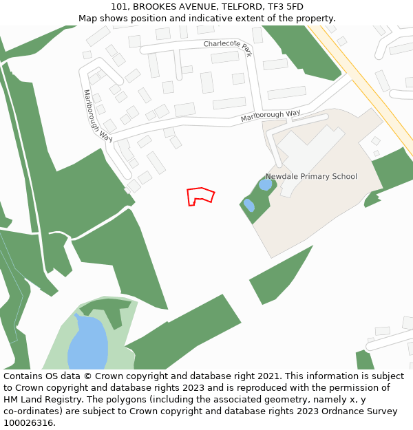 101, BROOKES AVENUE, TELFORD, TF3 5FD: Location map and indicative extent of plot