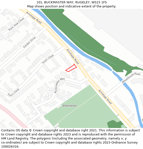 101, BUCKMASTER WAY, RUGELEY, WS15 1FS: Location map and indicative extent of plot