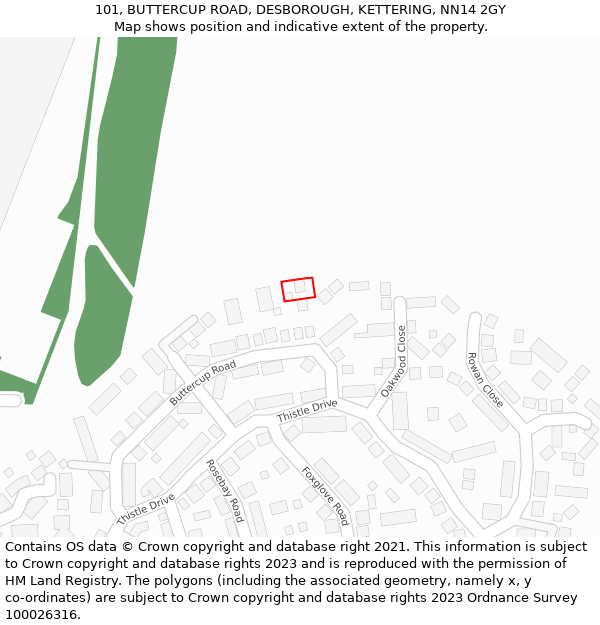101, BUTTERCUP ROAD, DESBOROUGH, KETTERING, NN14 2GY: Location map and indicative extent of plot