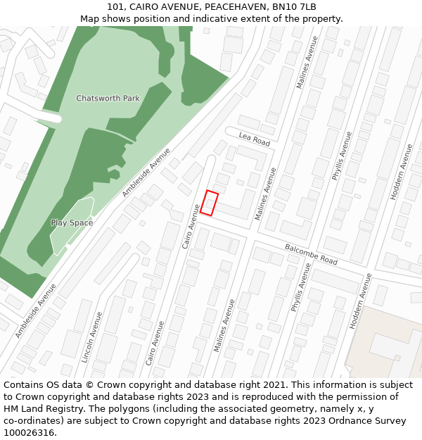 101, CAIRO AVENUE, PEACEHAVEN, BN10 7LB: Location map and indicative extent of plot