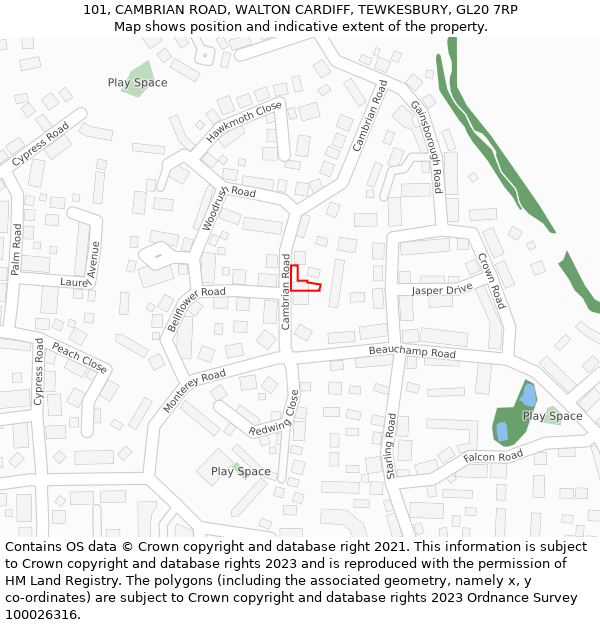 101, CAMBRIAN ROAD, WALTON CARDIFF, TEWKESBURY, GL20 7RP: Location map and indicative extent of plot