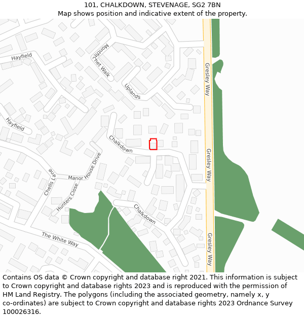 101, CHALKDOWN, STEVENAGE, SG2 7BN: Location map and indicative extent of plot