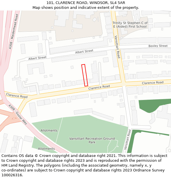 101, CLARENCE ROAD, WINDSOR, SL4 5AR: Location map and indicative extent of plot