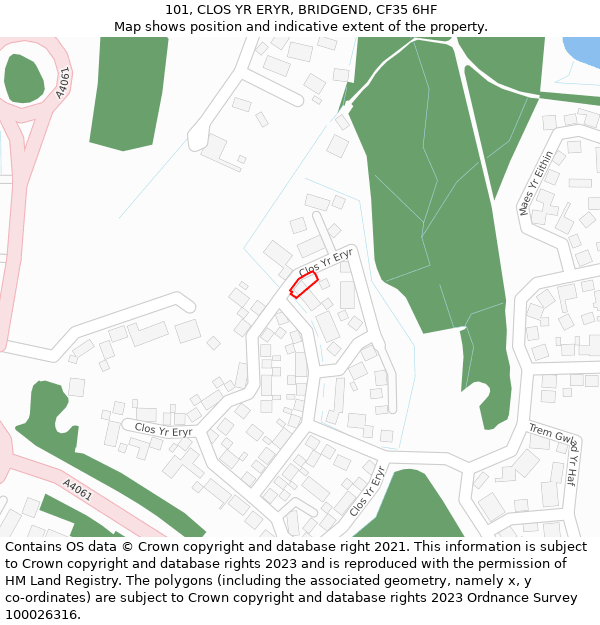 101, CLOS YR ERYR, BRIDGEND, CF35 6HF: Location map and indicative extent of plot