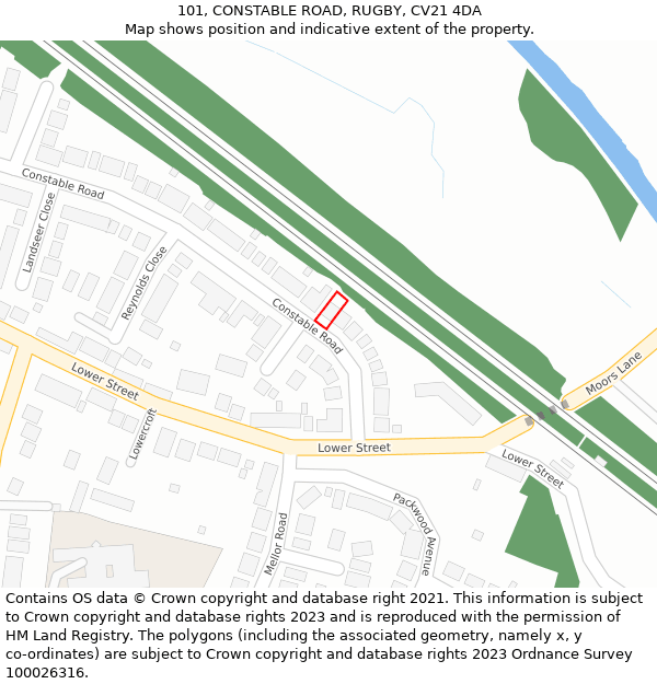 101, CONSTABLE ROAD, RUGBY, CV21 4DA: Location map and indicative extent of plot