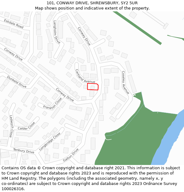 101, CONWAY DRIVE, SHREWSBURY, SY2 5UR: Location map and indicative extent of plot