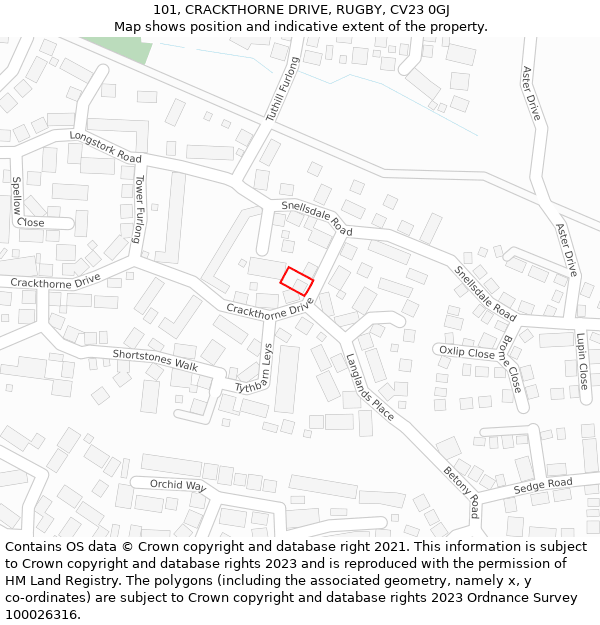 101, CRACKTHORNE DRIVE, RUGBY, CV23 0GJ: Location map and indicative extent of plot