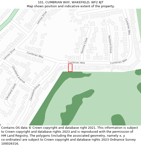 101, CUMBRIAN WAY, WAKEFIELD, WF2 8JT: Location map and indicative extent of plot