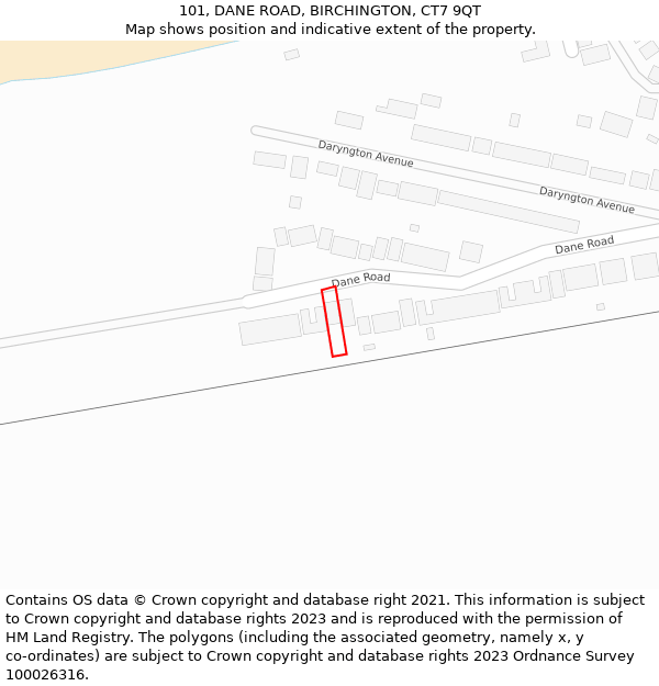 101, DANE ROAD, BIRCHINGTON, CT7 9QT: Location map and indicative extent of plot