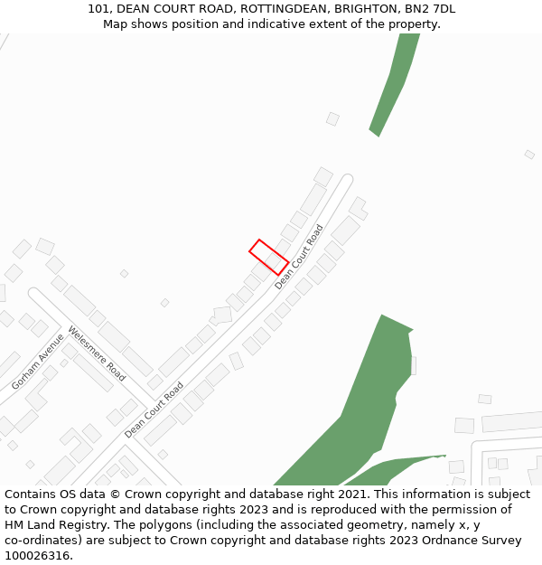 101, DEAN COURT ROAD, ROTTINGDEAN, BRIGHTON, BN2 7DL: Location map and indicative extent of plot