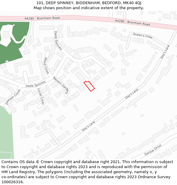 101, DEEP SPINNEY, BIDDENHAM, BEDFORD, MK40 4QJ: Location map and indicative extent of plot