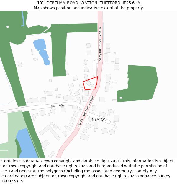 101, DEREHAM ROAD, WATTON, THETFORD, IP25 6HA: Location map and indicative extent of plot