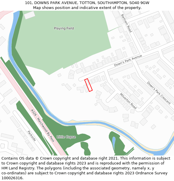 101, DOWNS PARK AVENUE, TOTTON, SOUTHAMPTON, SO40 9GW: Location map and indicative extent of plot