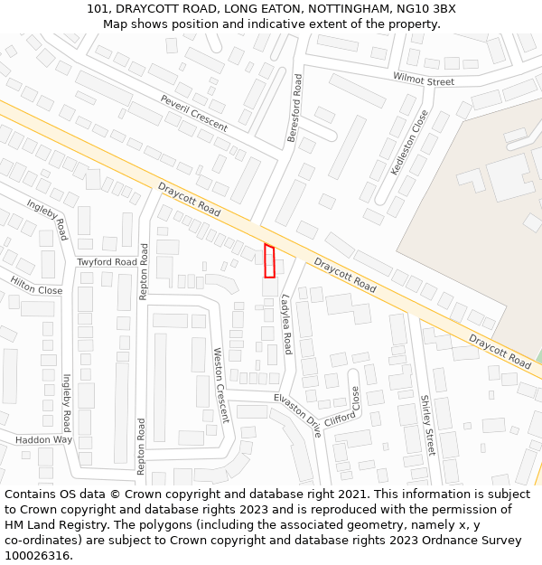 101, DRAYCOTT ROAD, LONG EATON, NOTTINGHAM, NG10 3BX: Location map and indicative extent of plot