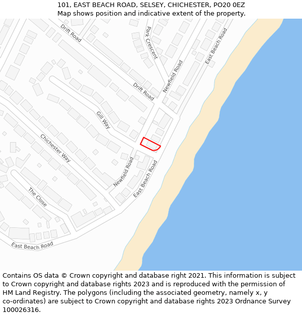 101, EAST BEACH ROAD, SELSEY, CHICHESTER, PO20 0EZ: Location map and indicative extent of plot