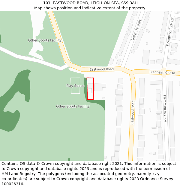 101, EASTWOOD ROAD, LEIGH-ON-SEA, SS9 3AH: Location map and indicative extent of plot