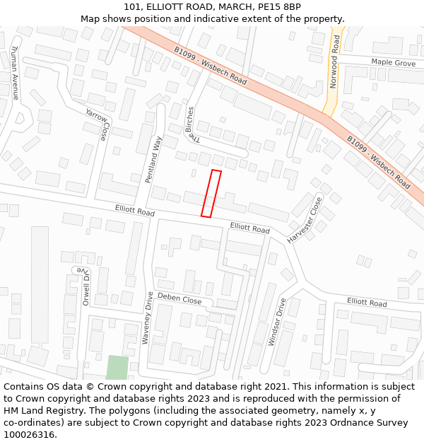 101, ELLIOTT ROAD, MARCH, PE15 8BP: Location map and indicative extent of plot