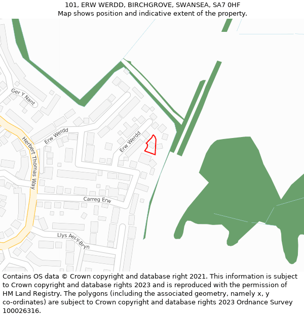 101, ERW WERDD, BIRCHGROVE, SWANSEA, SA7 0HF: Location map and indicative extent of plot