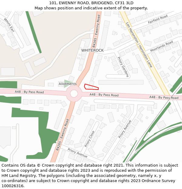 101, EWENNY ROAD, BRIDGEND, CF31 3LD: Location map and indicative extent of plot