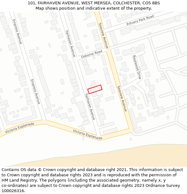 101, FAIRHAVEN AVENUE, WEST MERSEA, COLCHESTER, CO5 8BS: Location map and indicative extent of plot