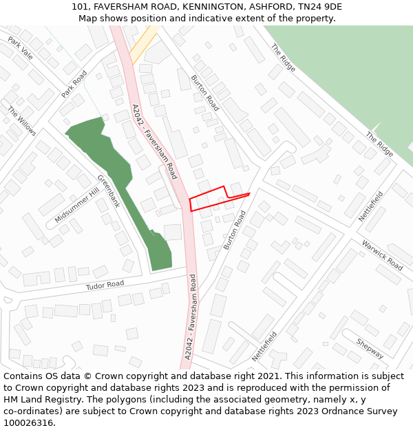 101, FAVERSHAM ROAD, KENNINGTON, ASHFORD, TN24 9DE: Location map and indicative extent of plot