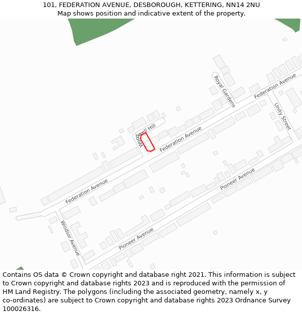 101, FEDERATION AVENUE, DESBOROUGH, KETTERING, NN14 2NU: Location map and indicative extent of plot
