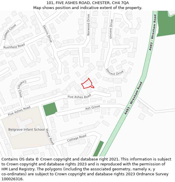 101, FIVE ASHES ROAD, CHESTER, CH4 7QA: Location map and indicative extent of plot