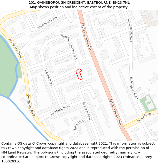 101, GAINSBOROUGH CRESCENT, EASTBOURNE, BN23 7NL: Location map and indicative extent of plot
