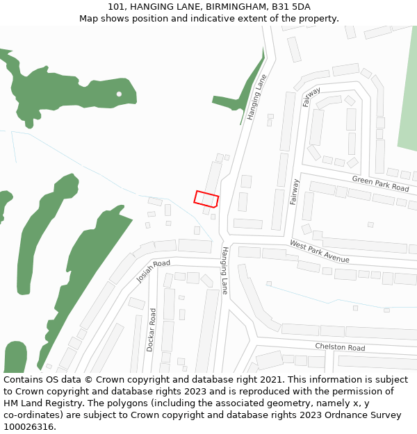 101, HANGING LANE, BIRMINGHAM, B31 5DA: Location map and indicative extent of plot