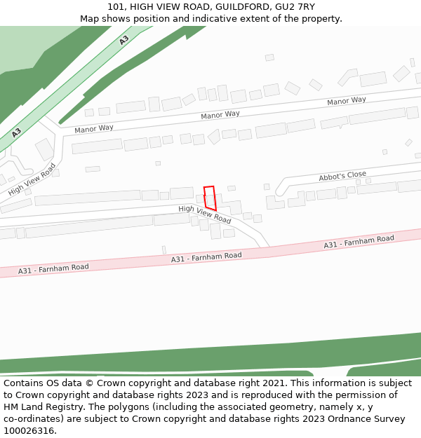 101, HIGH VIEW ROAD, GUILDFORD, GU2 7RY: Location map and indicative extent of plot