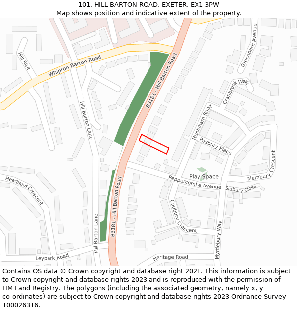 101, HILL BARTON ROAD, EXETER, EX1 3PW: Location map and indicative extent of plot