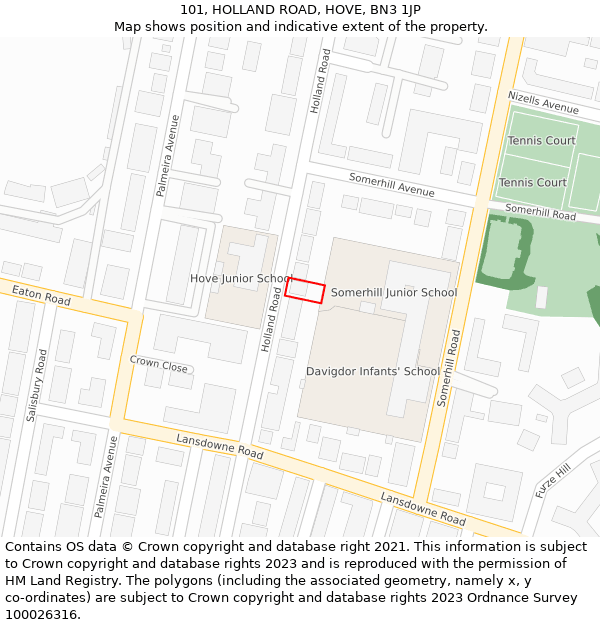 101, HOLLAND ROAD, HOVE, BN3 1JP: Location map and indicative extent of plot