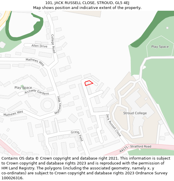 101, JACK RUSSELL CLOSE, STROUD, GL5 4EJ: Location map and indicative extent of plot