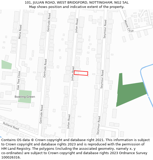 101, JULIAN ROAD, WEST BRIDGFORD, NOTTINGHAM, NG2 5AL: Location map and indicative extent of plot