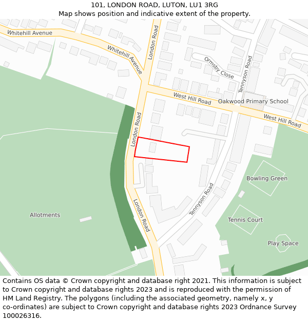 101, LONDON ROAD, LUTON, LU1 3RG: Location map and indicative extent of plot